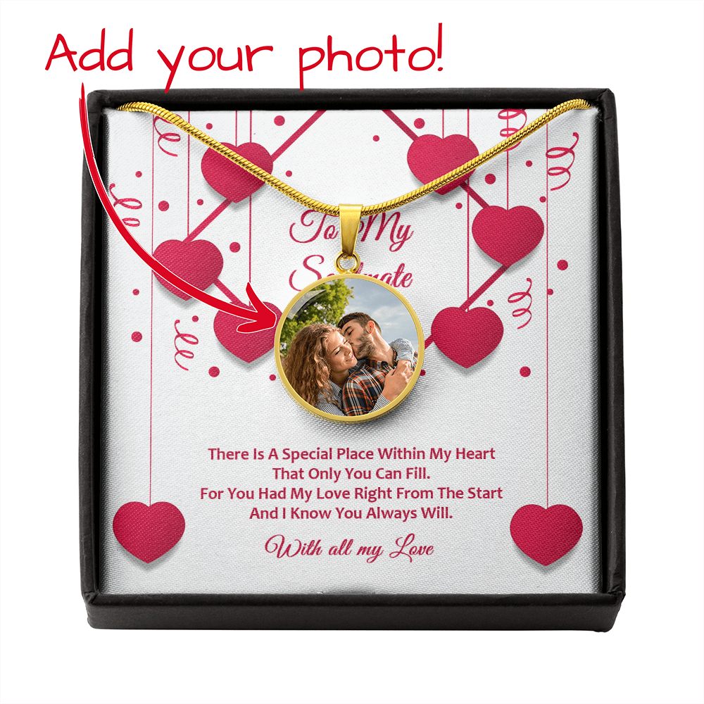 Photo Memory Circle Necklace - Soulmate - Red Ribbons