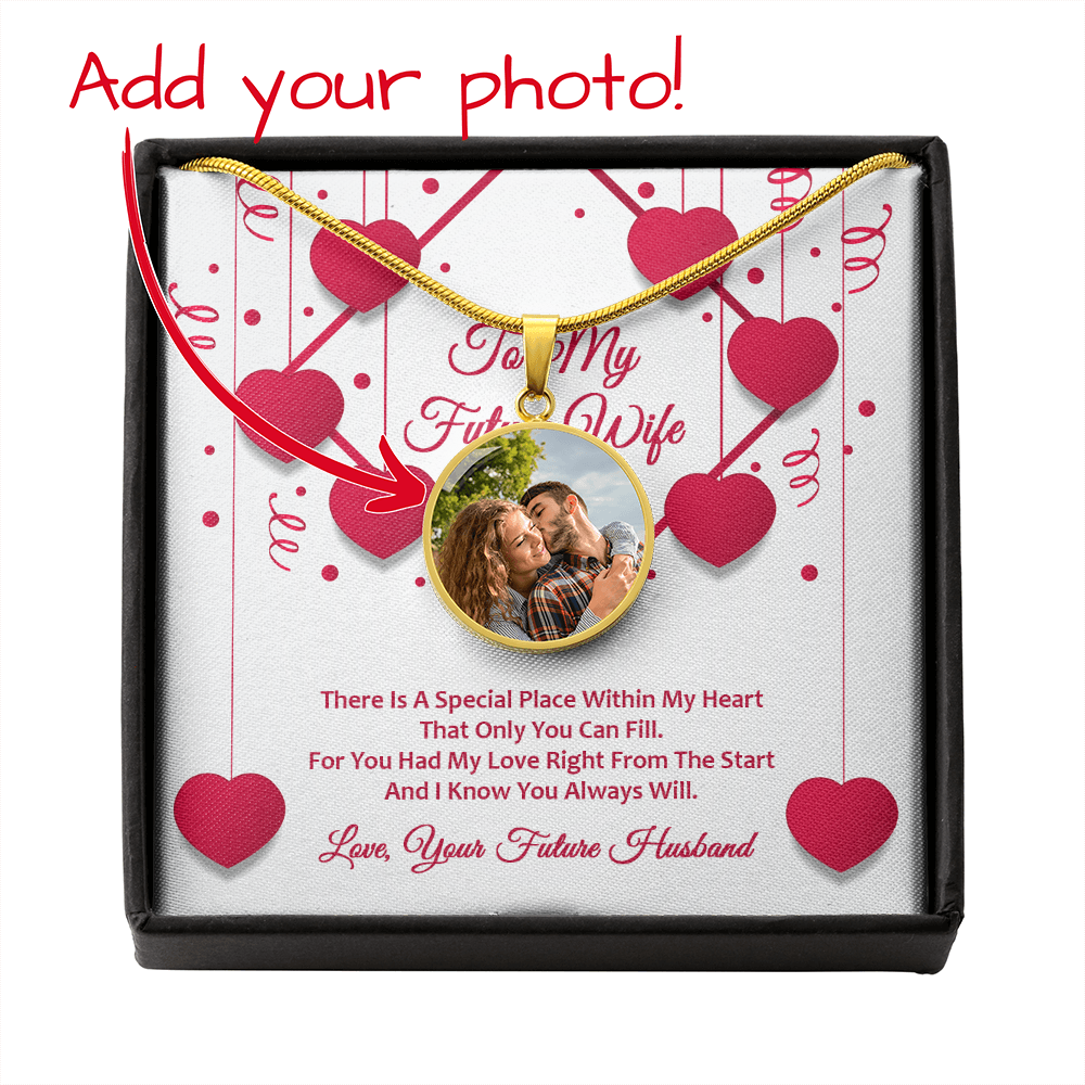 Photo Memory Circle Necklace - Future Wife - Red Ribbons