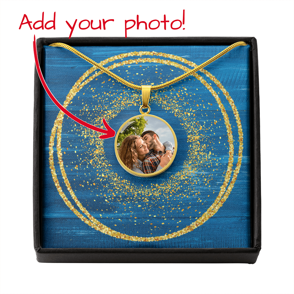 Photo Memory Circle Necklace - Blue Glitter