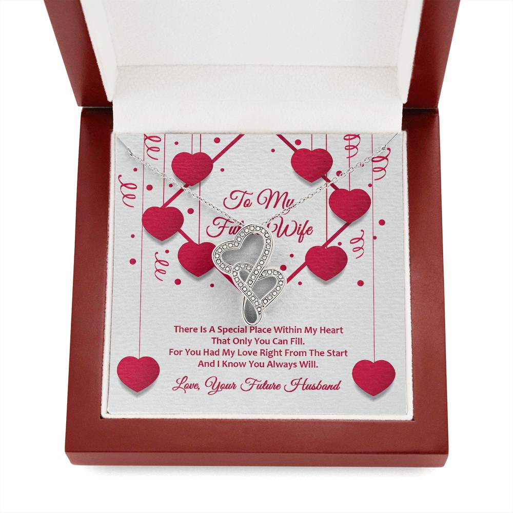 Double Hearts Necklace - Red Ribbons - Future Wife