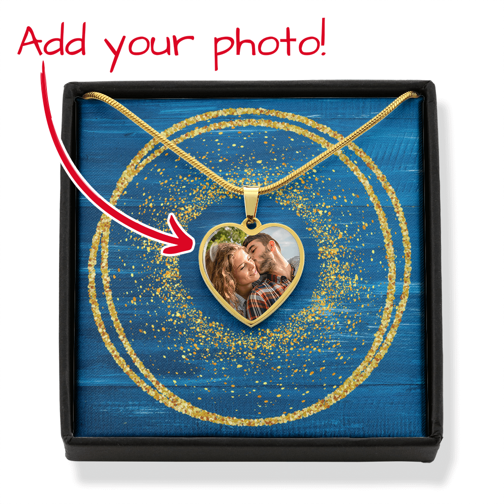 Photo Memory Heart Necklace - Blue Glitter