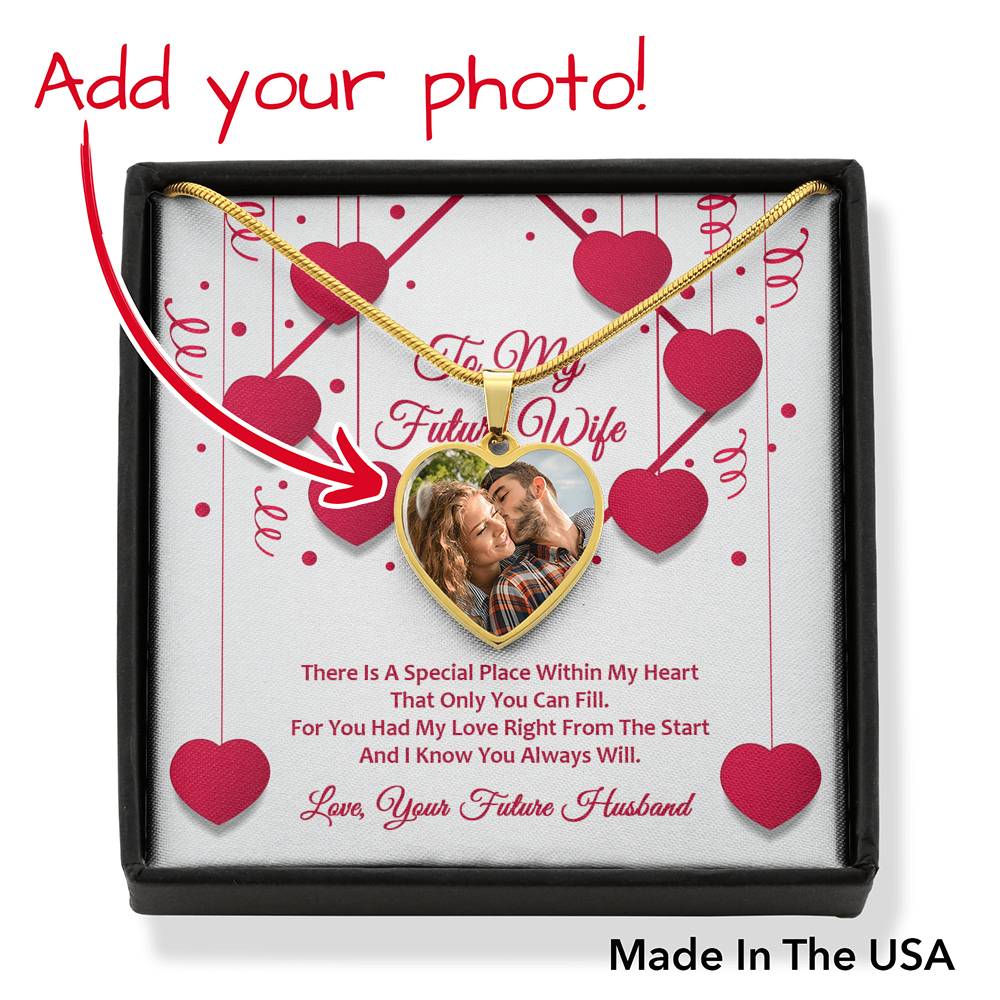 Photo Memory Heart Necklace - Red Ribbons - Future Wife