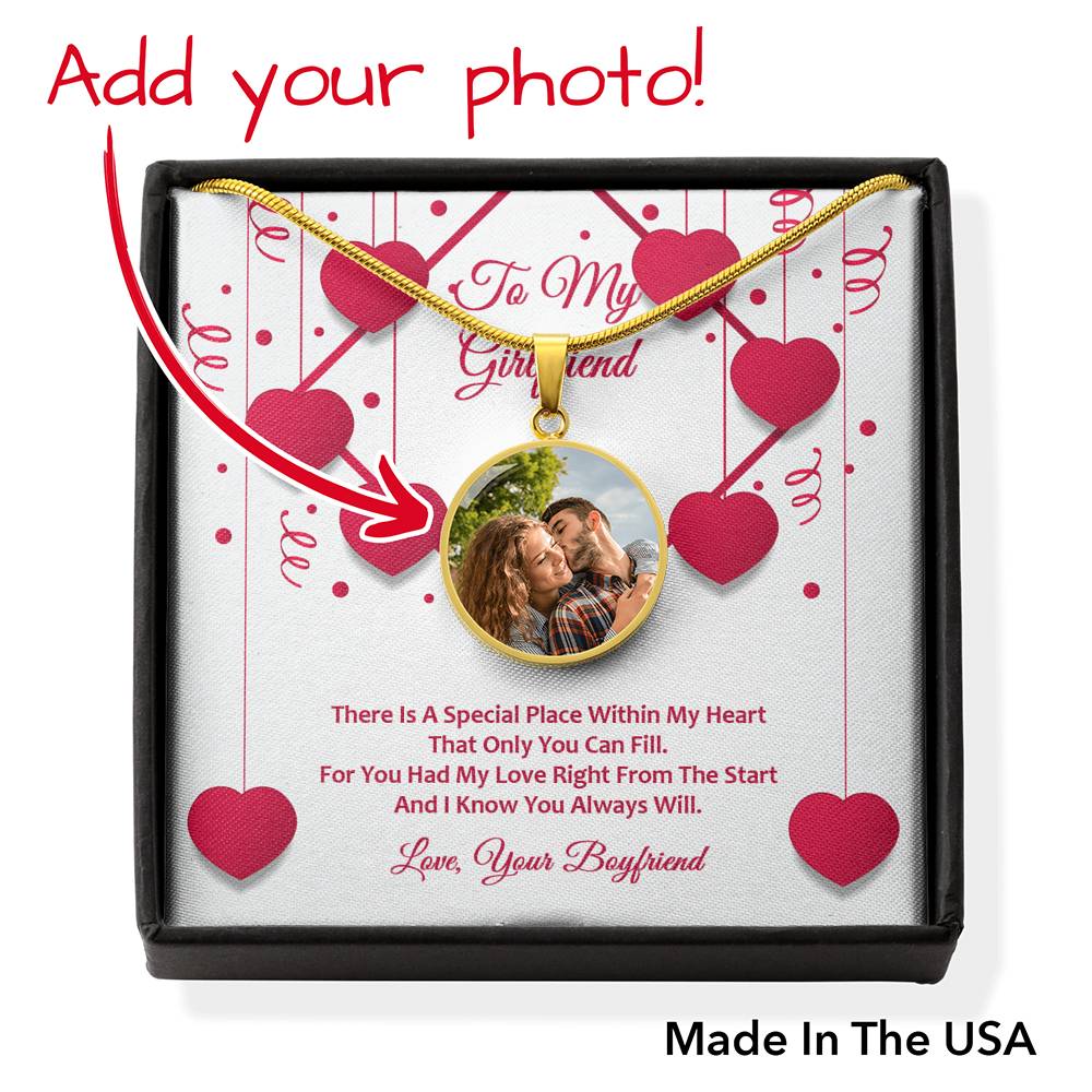 Photo Memory Circle Necklace - Red Ribbons - Girlfriend