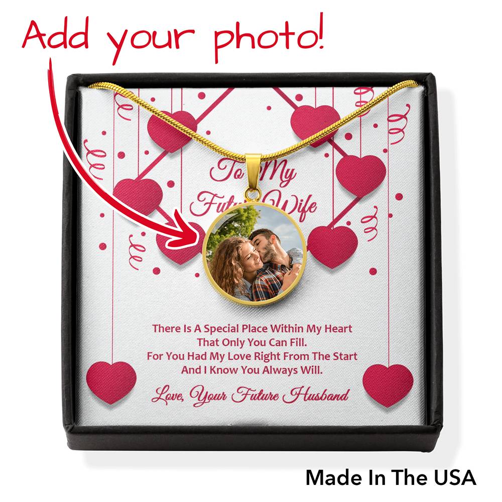 Photo Memory Circle Necklace - Red Ribbons - Future Wife