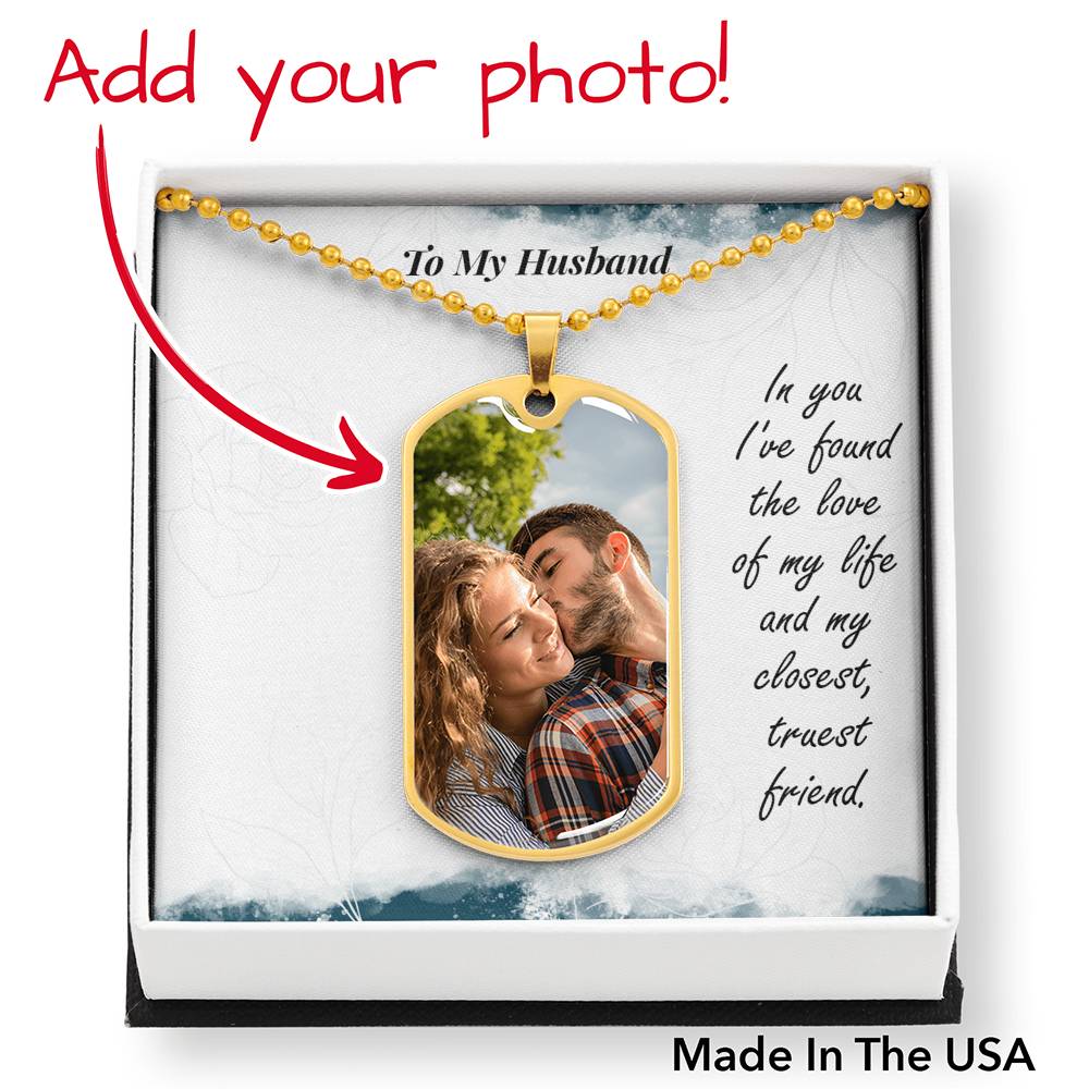 Photo Memory Dog Tag Necklace - Blue Shades - Husband