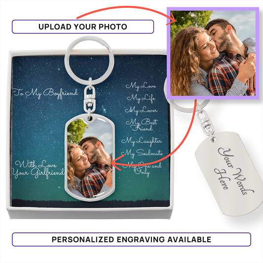 Photo Memory Dog Tag Keychain - Boyfriend - Stars