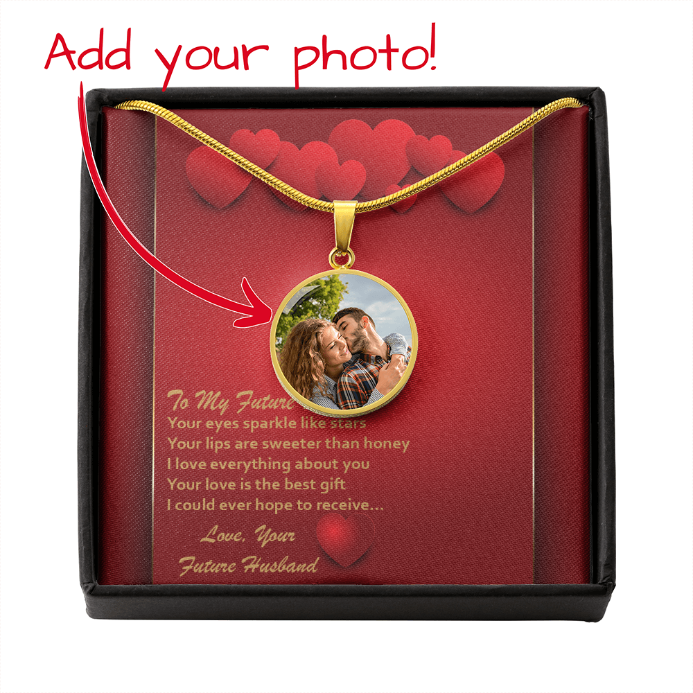 Photo Memory Circle Necklace - Future Wife - Red Hearts