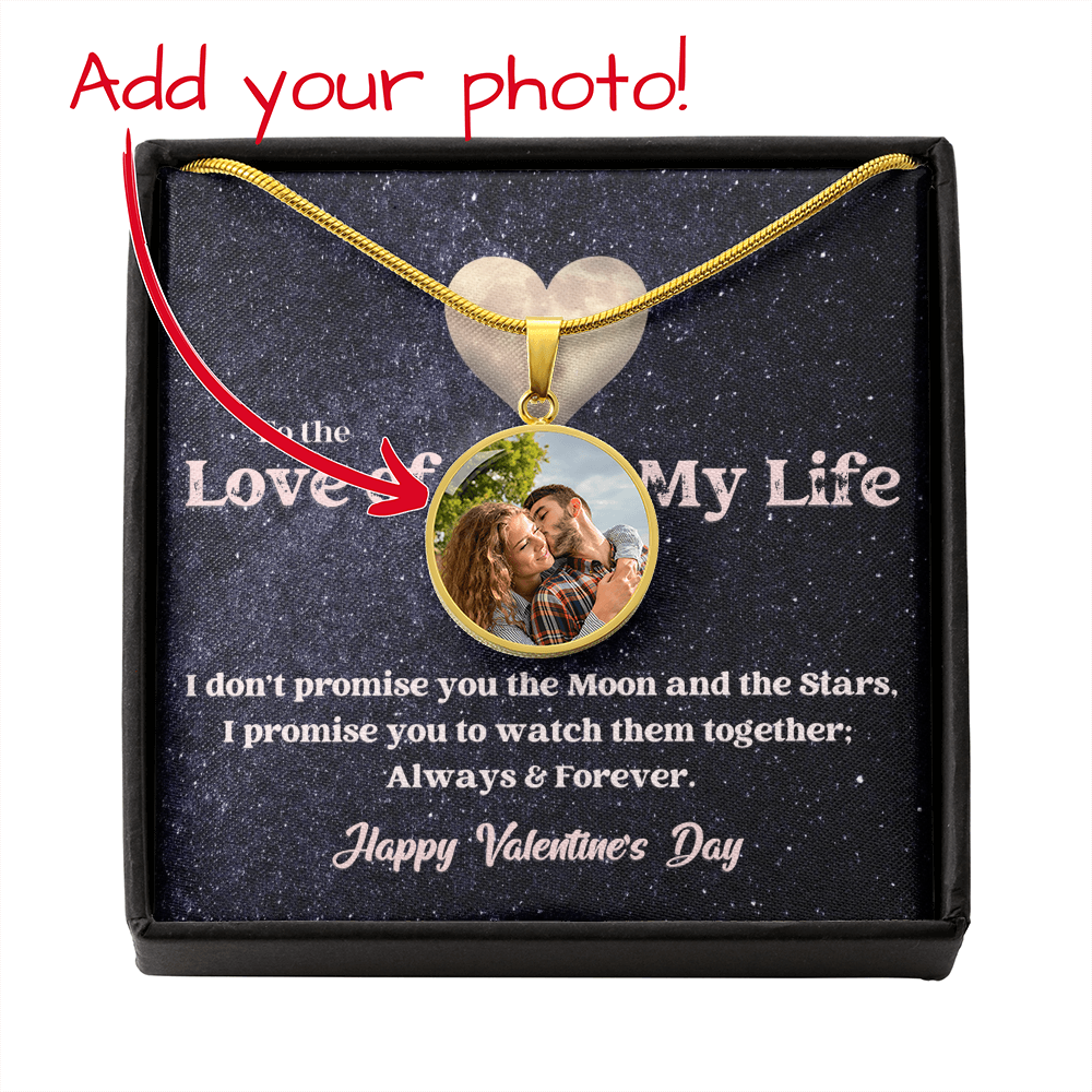 Photo Memory Circle Necklace - Valentine - Moon and Stars
