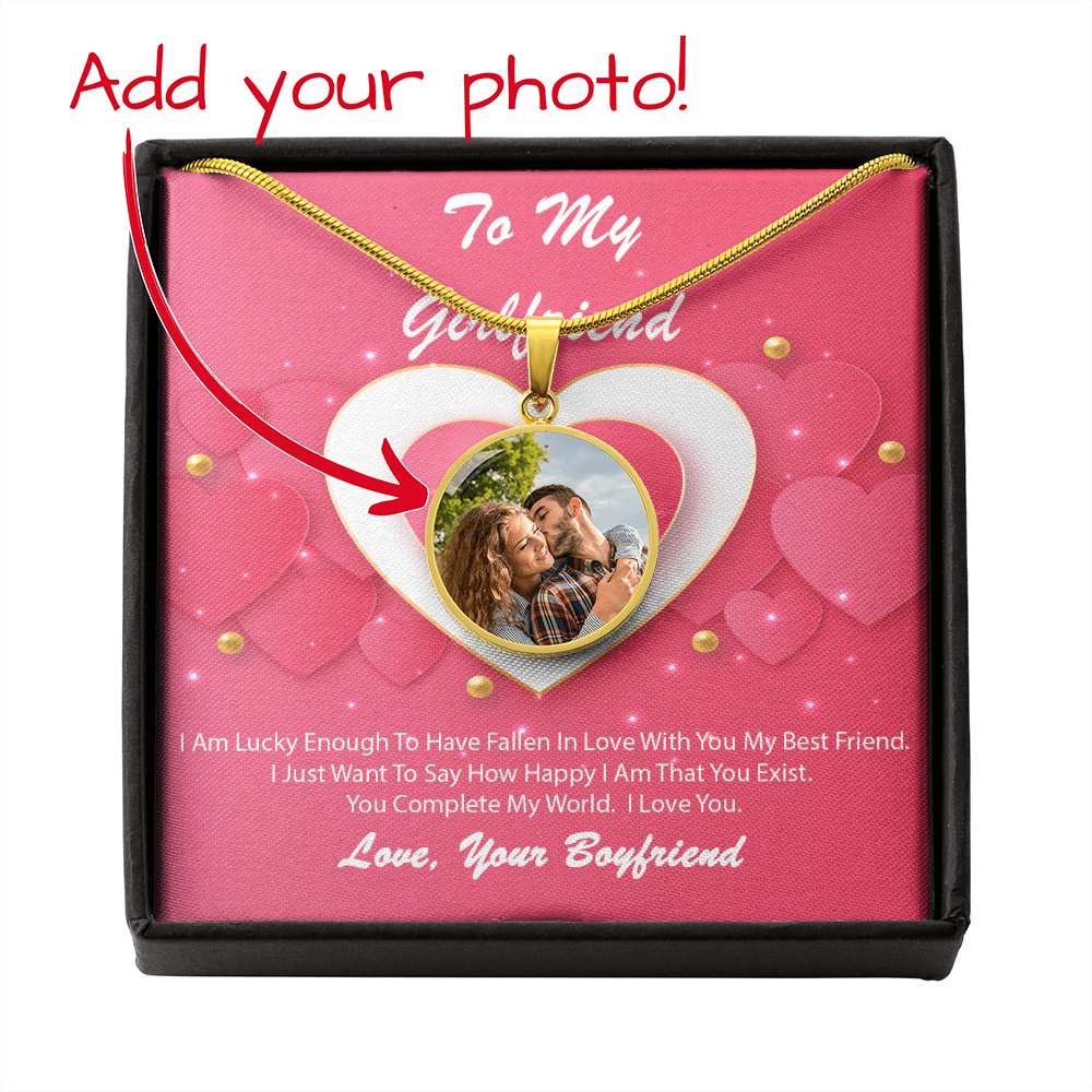 Photo Memory Circle Necklace - Girlfriend - Pink Delight
