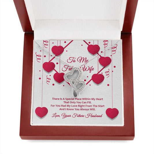 Double Hearts Necklace - Red Ribbons - Future Wife