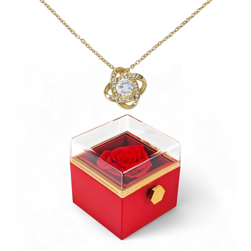 Love Knot Necklace with Rotating Rose Gift Box