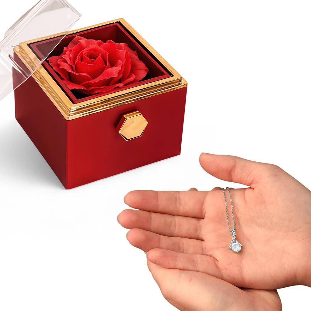 Alluring Beauty Necklace with Rotating Rose Gift Box