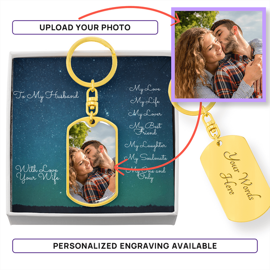 Photo Memory Dog Tag Keychain - Husband - Stars