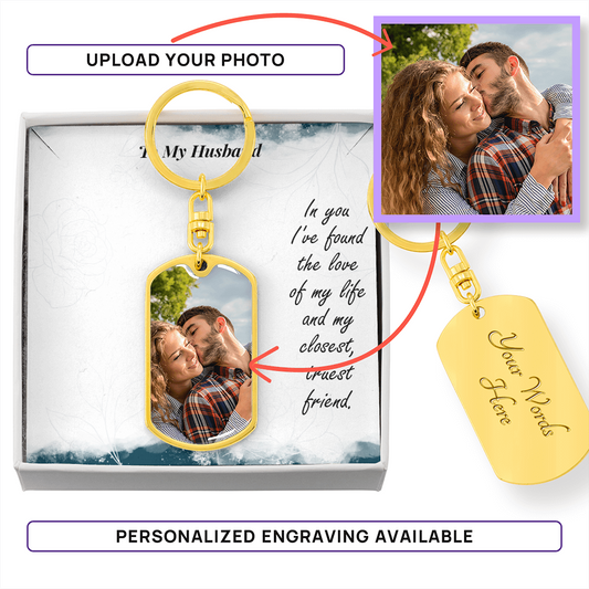 Photo Memory Dog Tag Keychain - Husband - Blue Shades