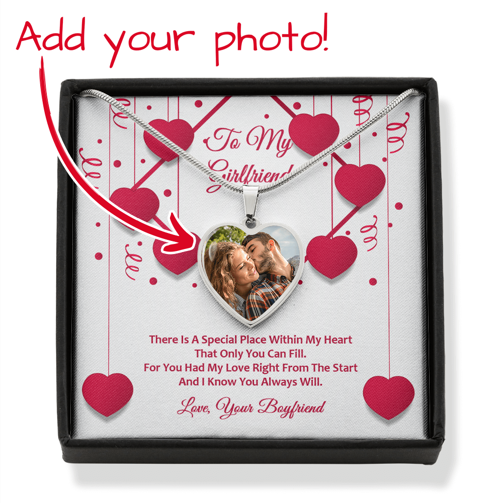 Photo Memory Heart Necklace - Girlfriend - Red Ribbons