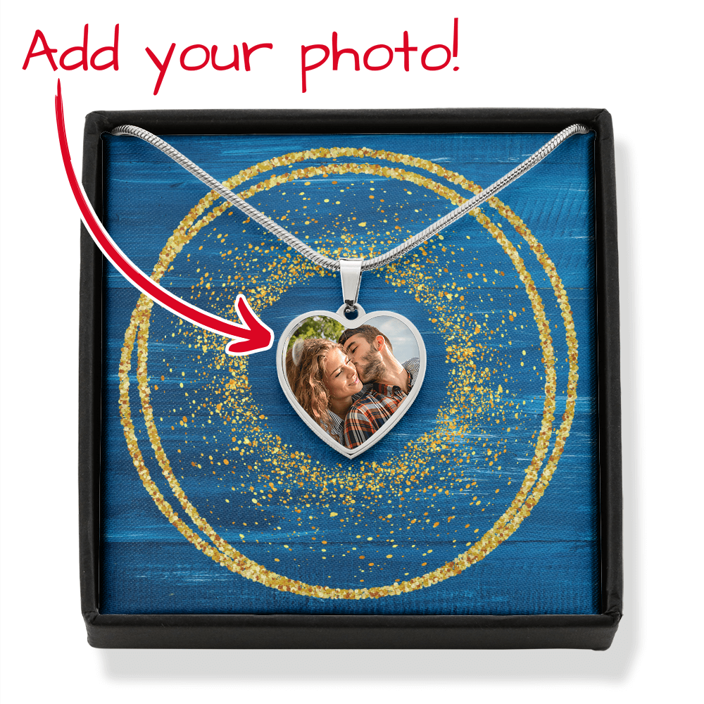 Photo Memory Heart Necklace - Blue Glitter