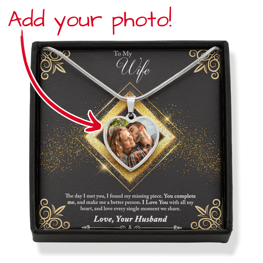 Photo Memory Heart Necklace - Wife - Glitter