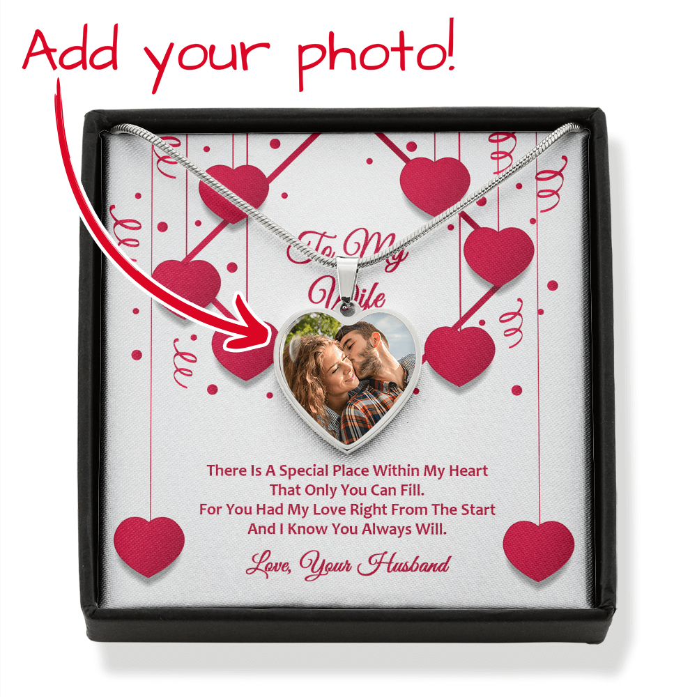 Photo Memory Heart Necklace - Wife - Red Ribbons