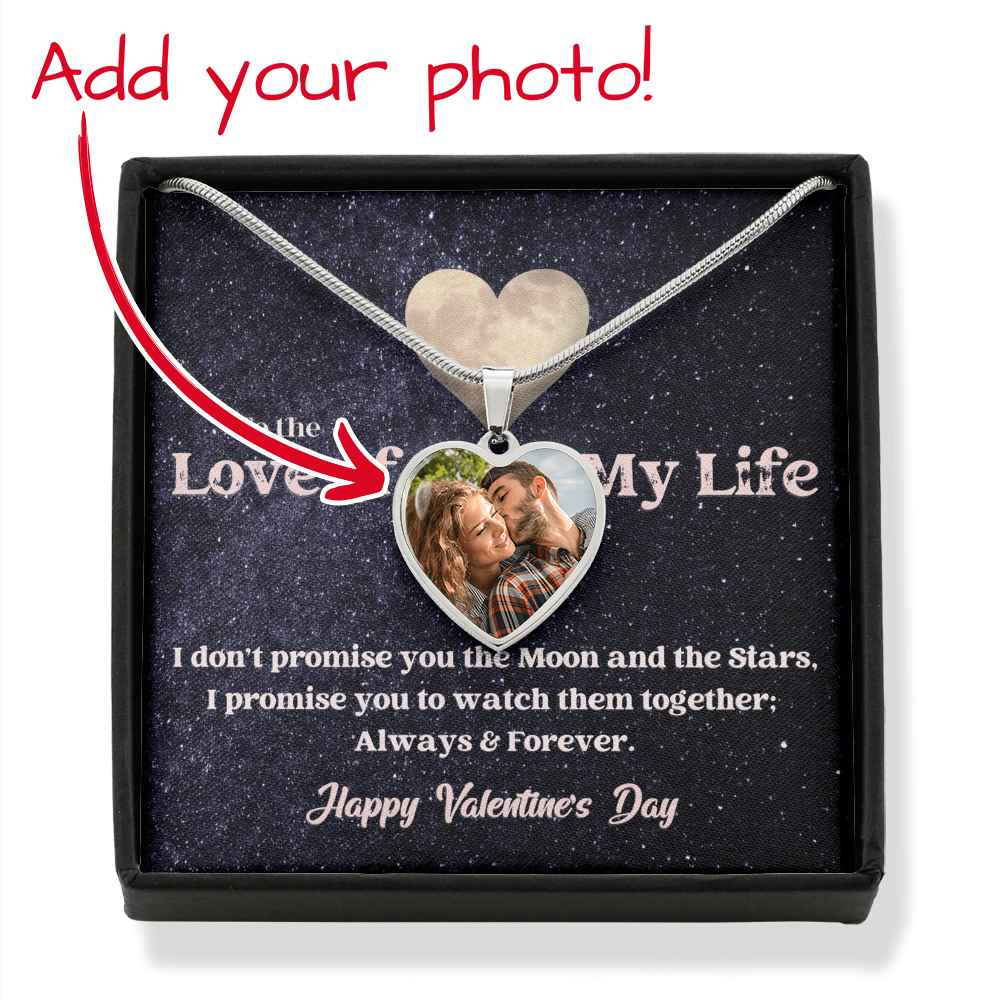 Photo Memory Heart Necklace - Valentine - Moon and Stars