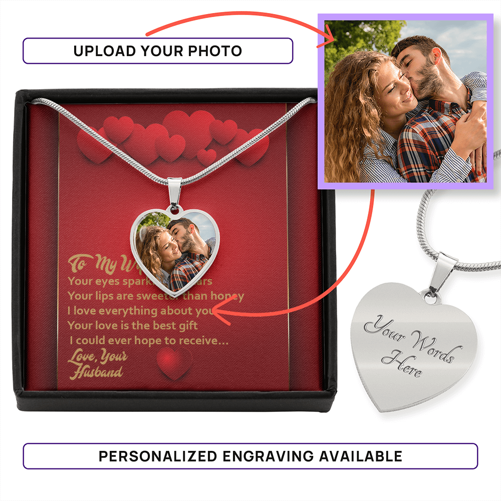 Photo Memory Heart Necklace - Wife - Red Hearts