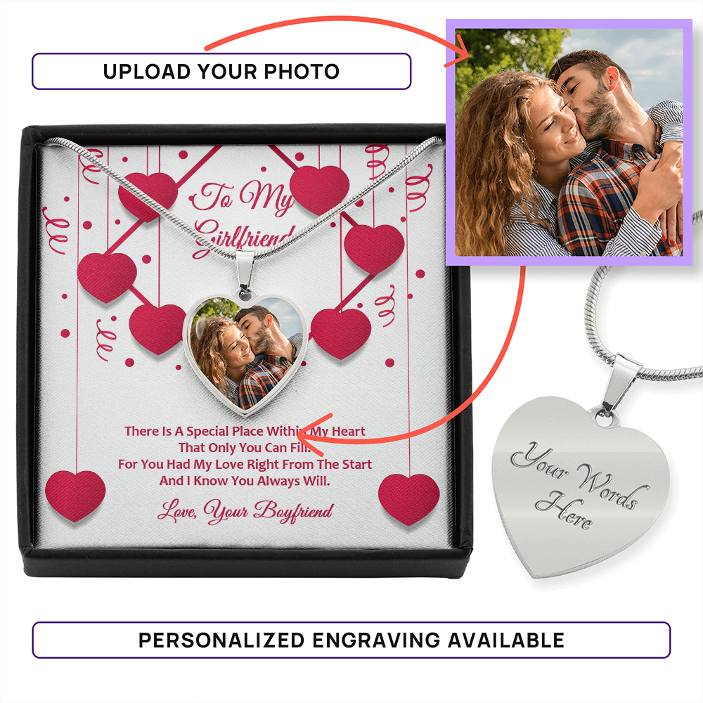 Photo Memory Heart Necklace - Girlfriend - Red Ribbons