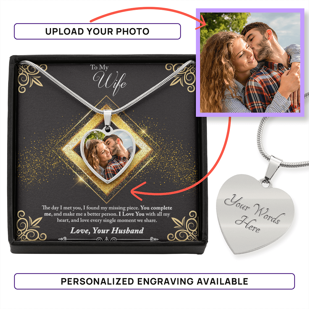 Photo Memory Heart Necklace - Wife - Glitter