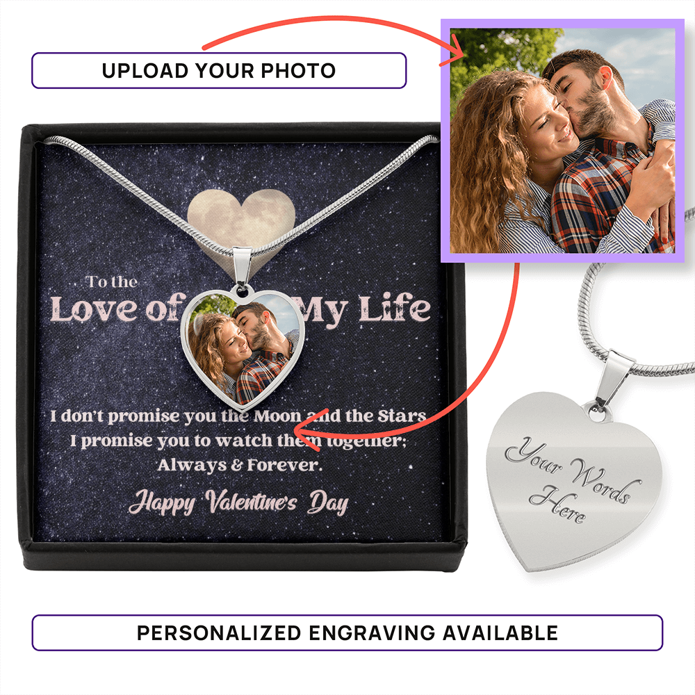 Photo Memory Heart Necklace - Valentine - Moon and Stars