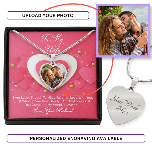 Photo Memory Heart Necklace - Wife - Pink Delight