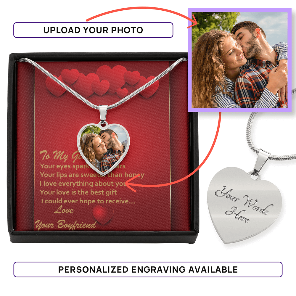 Photo Memory Heart Necklace - Girlfriend - Red Hearts