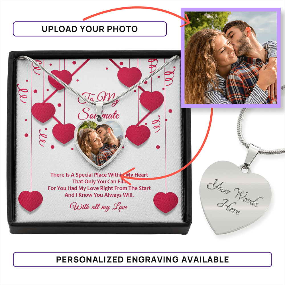 Photo Memory Heart Necklace - Soulmate - Red Ribbons
