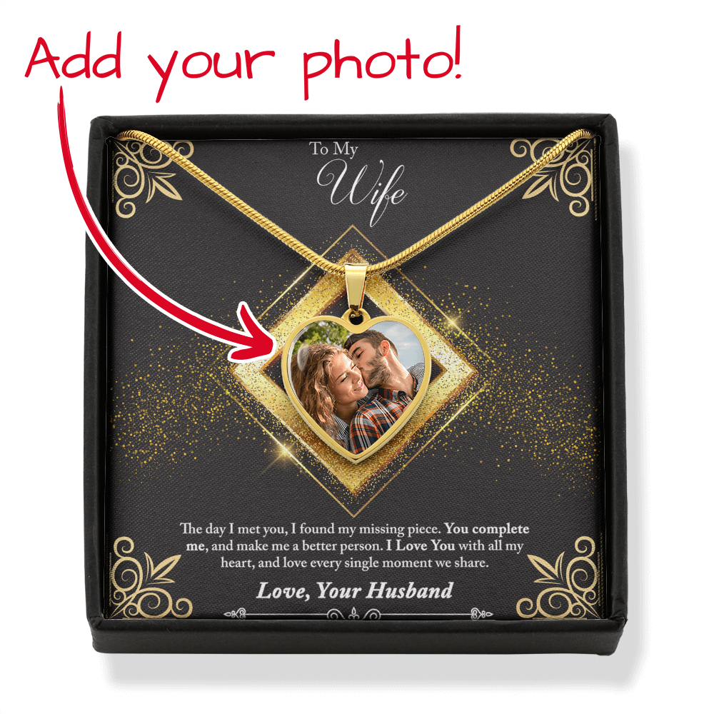 Photo Memory Heart Necklace - Wife - Glitter