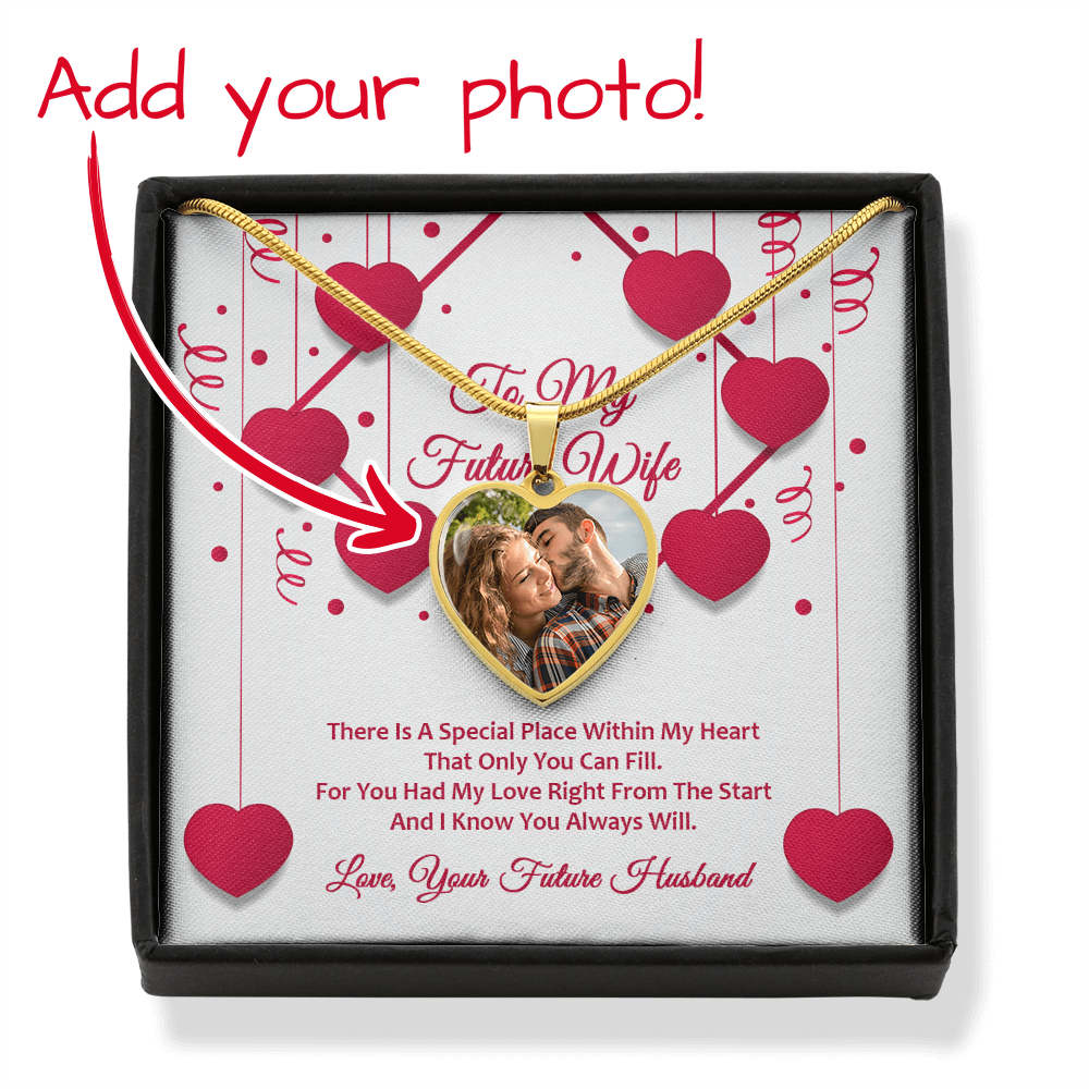Photo Memory Heart Necklace - Future Wife - Red Ribbons