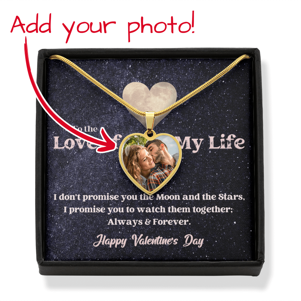Photo Memory Heart Necklace - Valentine - Moon and Stars