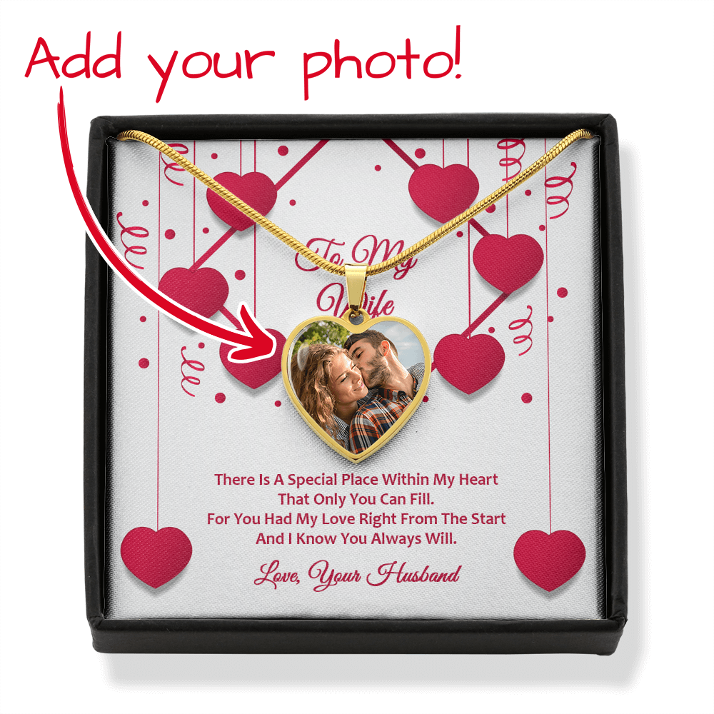 Photo Memory Heart Necklace - Wife - Red Ribbons