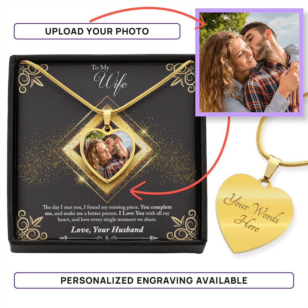 Photo Memory Heart Necklace - Wife - Glitter