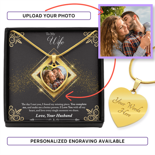 Photo Memory Heart Necklace - Wife - Glitter