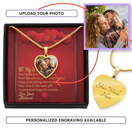 Photo Memory Heart Necklace - Wife - Red Hearts