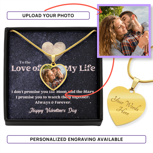 Photo Memory Heart Necklace - Valentine - Moon and Stars