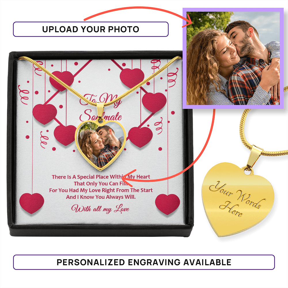 Photo Memory Heart Necklace - Soulmate - Red Ribbons