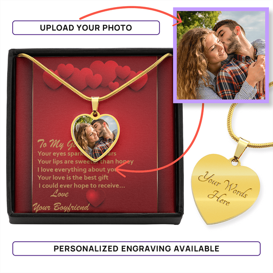 Photo Memory Heart Necklace - Girlfriend - Red Hearts