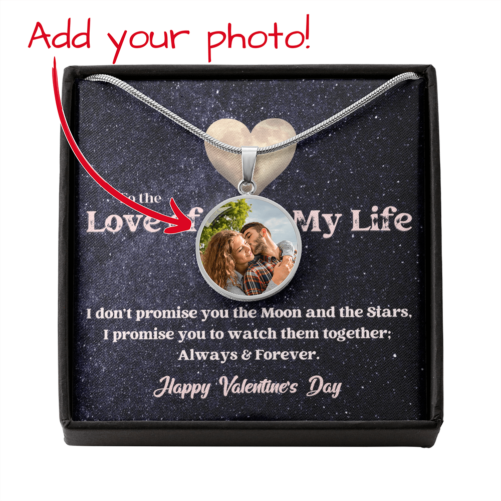 Photo Memory Circle Necklace - Valentine - Moon and Stars