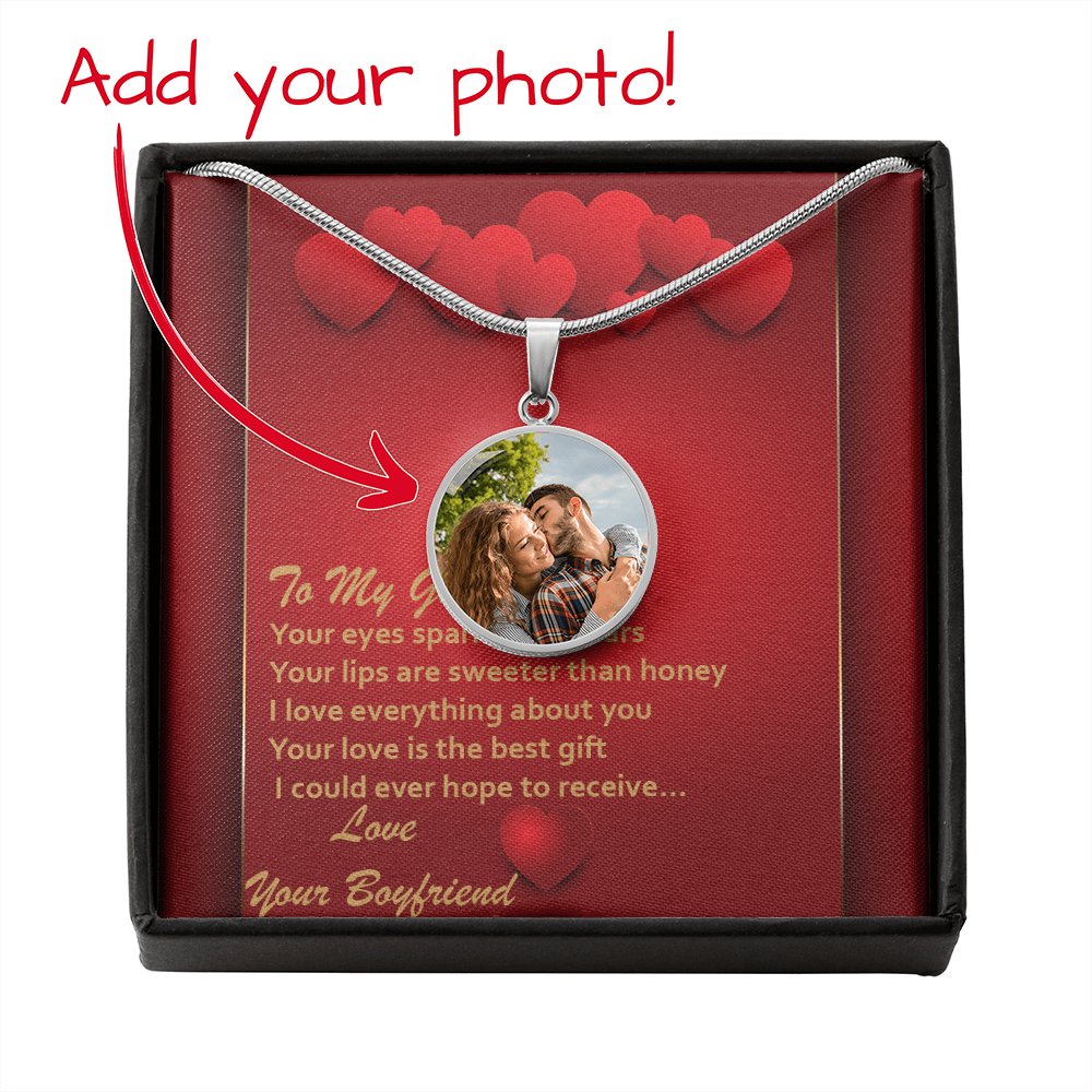 Photo Memory Circle Necklace - Girlfriend - Red Hearts