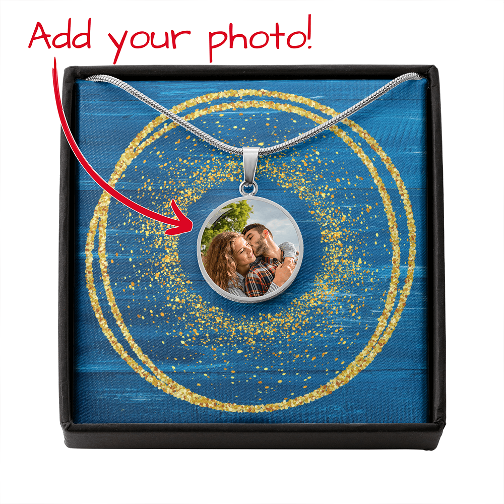 Photo Memory Circle Necklace - Blue Glitter