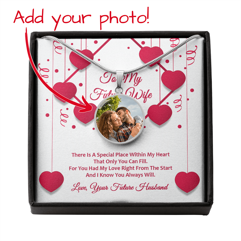 Photo Memory Circle Necklace - Future Wife - Red Ribbons