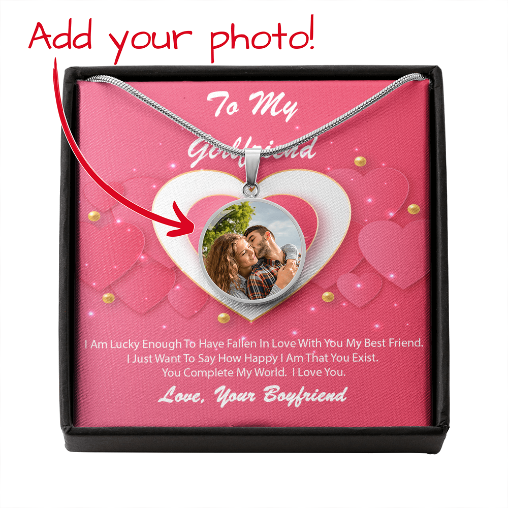 Photo Memory Circle Necklace - Girlfriend - Pink Delight