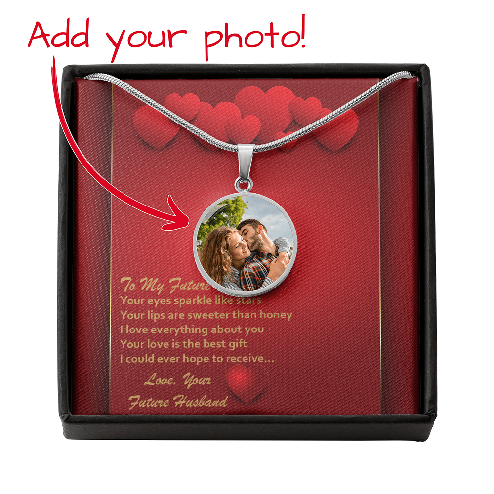Photo Memory Circle Necklace - Future Wife - Red Hearts