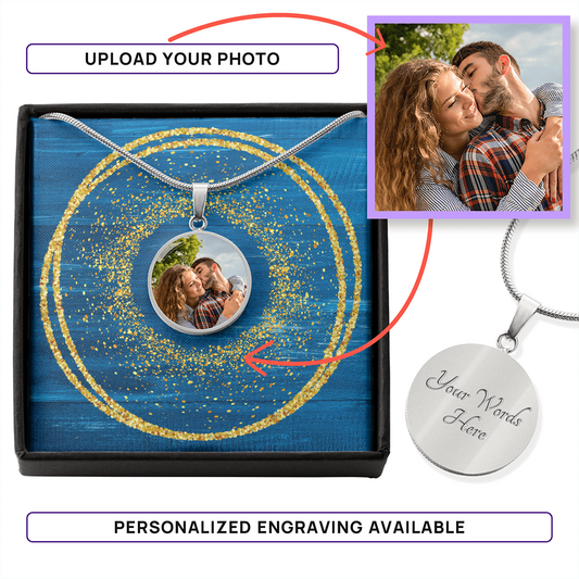 Photo Memory Circle Necklace - Blue Glitter