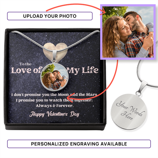 Photo Memory Circle Necklace - Valentine - Moon and Stars