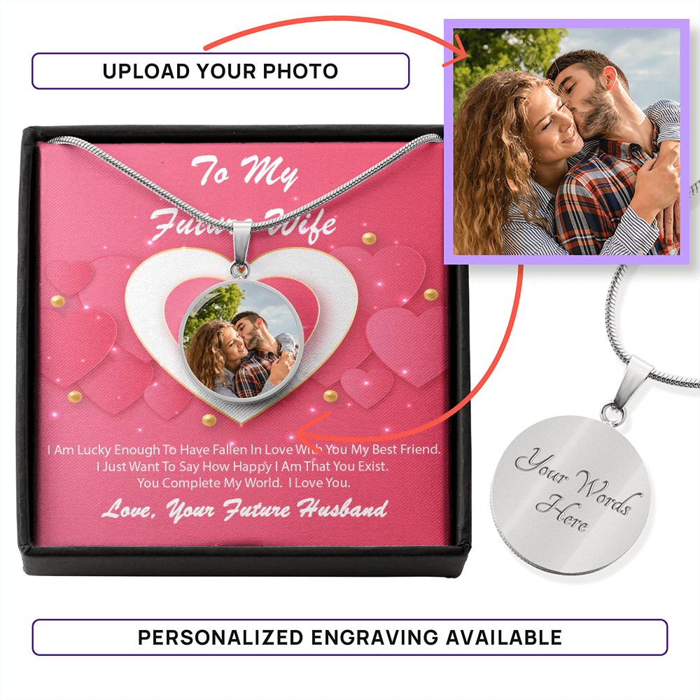 Photo Memory Circle Necklace - Future Wife - Pink Delight