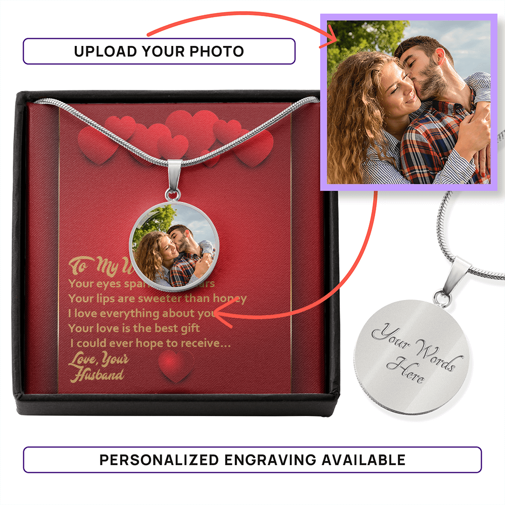 Photo Memory Circle Necklace - Wife - Red Hearts